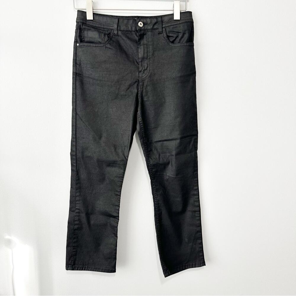 Zara black metallic jeans shiny straight leg denim size 12